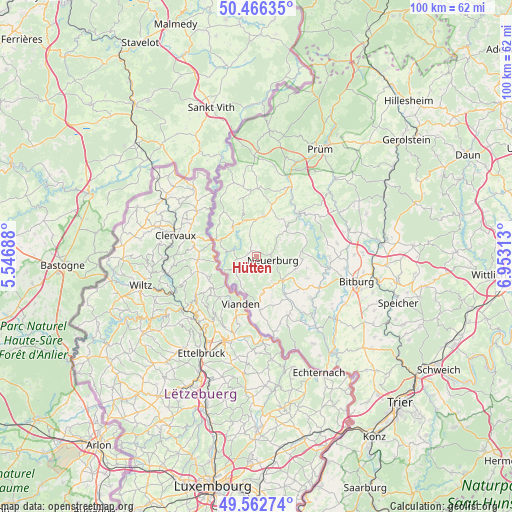 Hütten on map