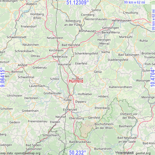 Hünfeld on map