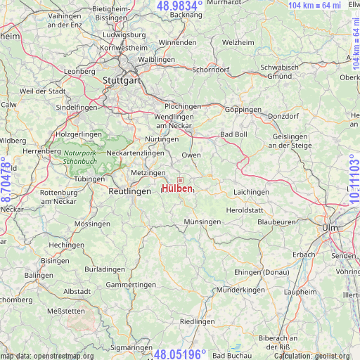 Hülben on map