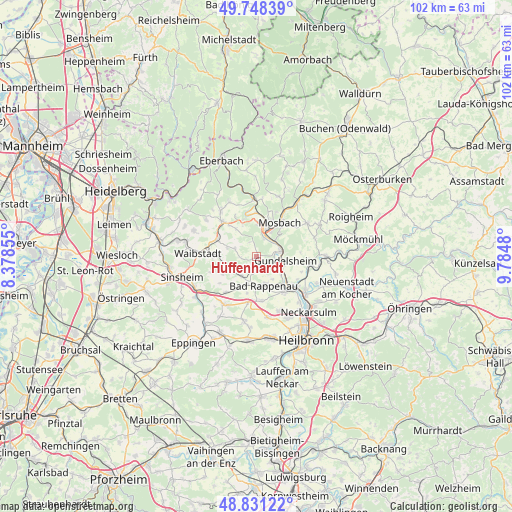 Hüffenhardt on map