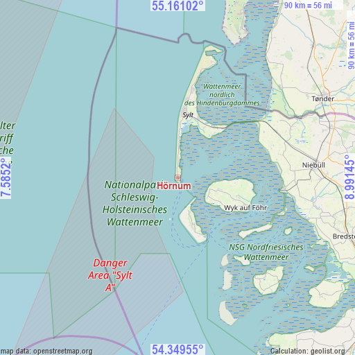 Hörnum on map