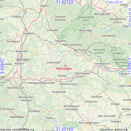 Holungen on map