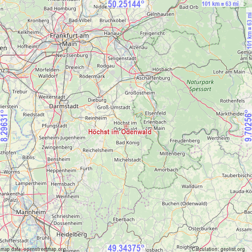 Höchst im Odenwald on map