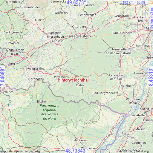 Hinterweidenthal on map