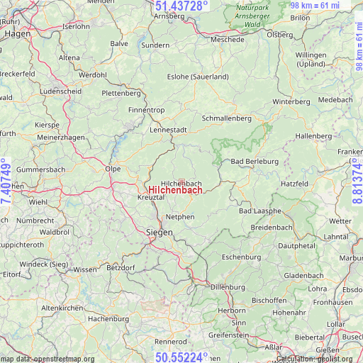 Hilchenbach on map