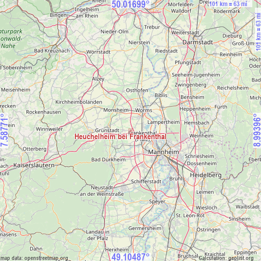 Heuchelheim bei Frankenthal on map