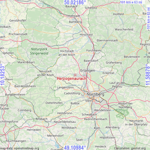 Herzogenaurach on map