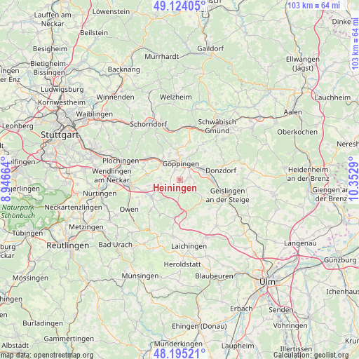 Heiningen on map
