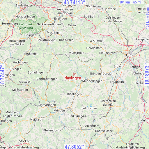 Hayingen on map