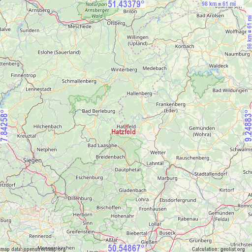 Hatzfeld on map