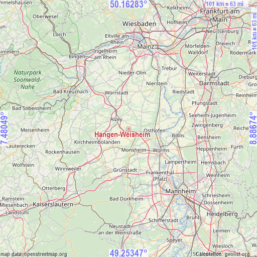 Hangen-Weisheim on map