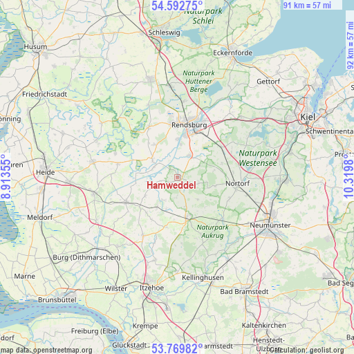 Hamweddel on map