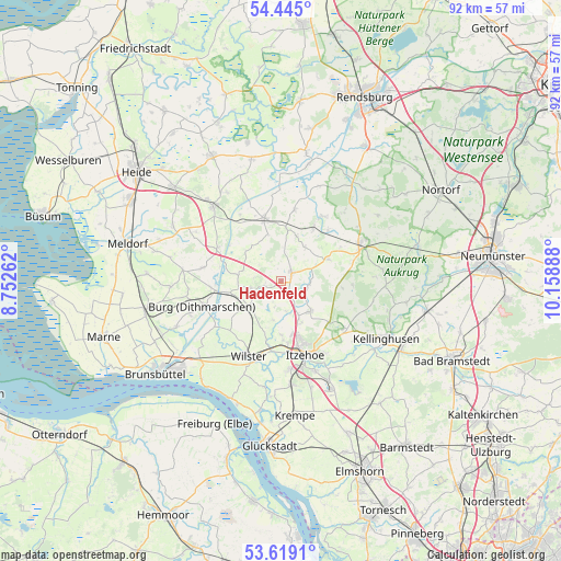 Hadenfeld on map