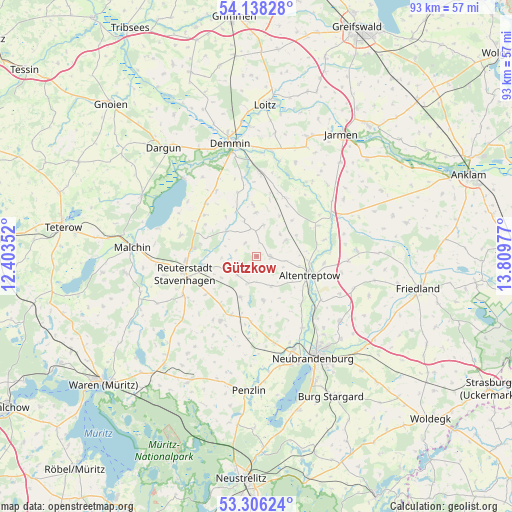 Gützkow on map