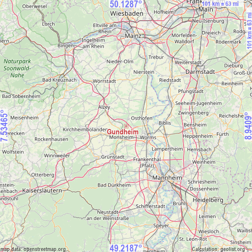 Gundheim on map