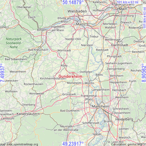 Gundersheim on map