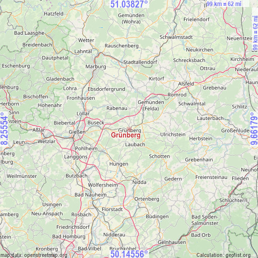 Grünberg on map