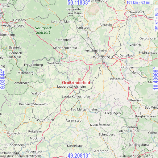 Großrinderfeld on map