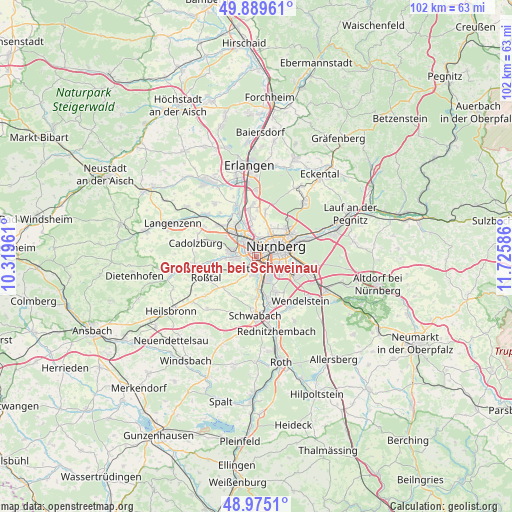 Großreuth bei Schweinau on map