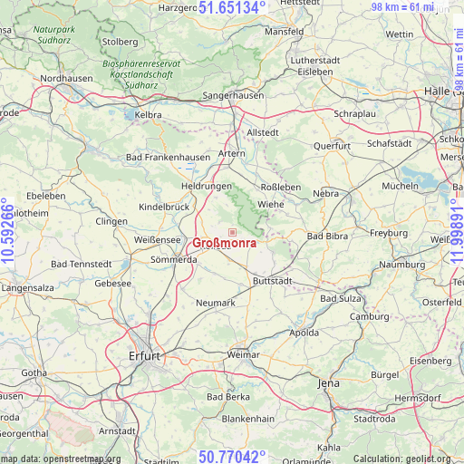 Großmonra on map