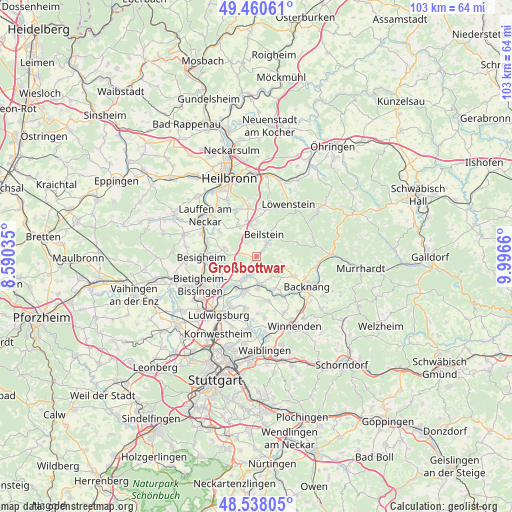 Großbottwar on map