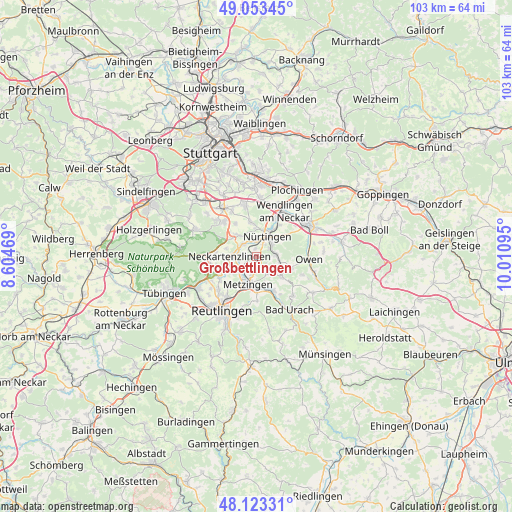 Großbettlingen on map