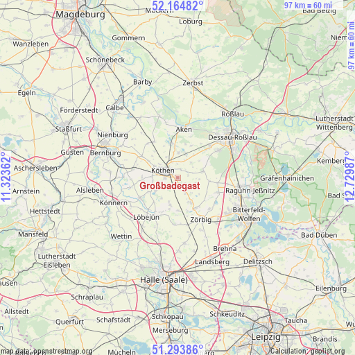 Großbadegast on map