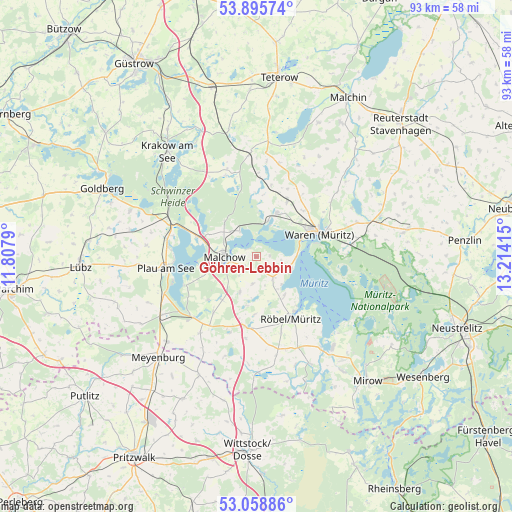 Göhren-Lebbin on map
