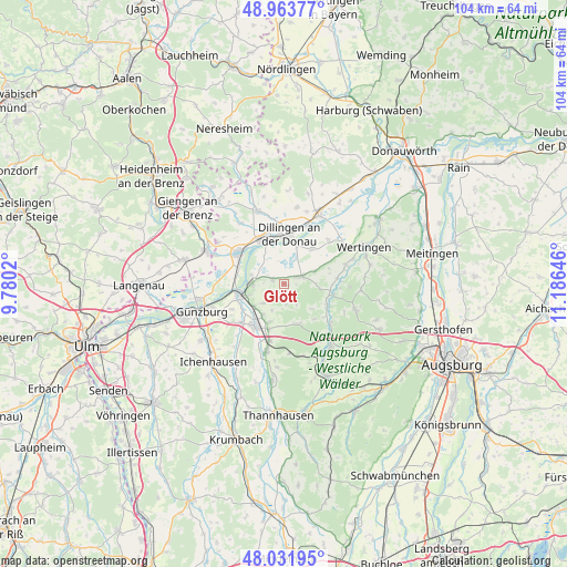 Glött on map