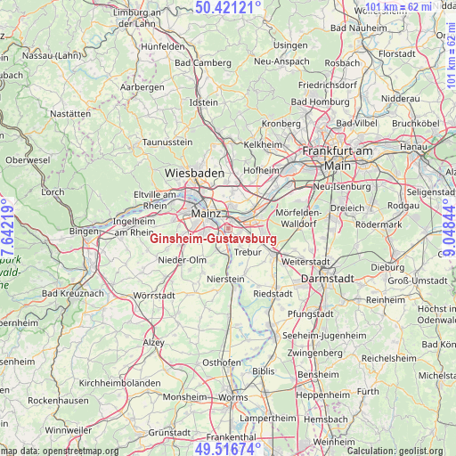 Ginsheim-Gustavsburg on map