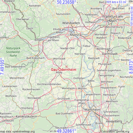 Gau-Odernheim on map