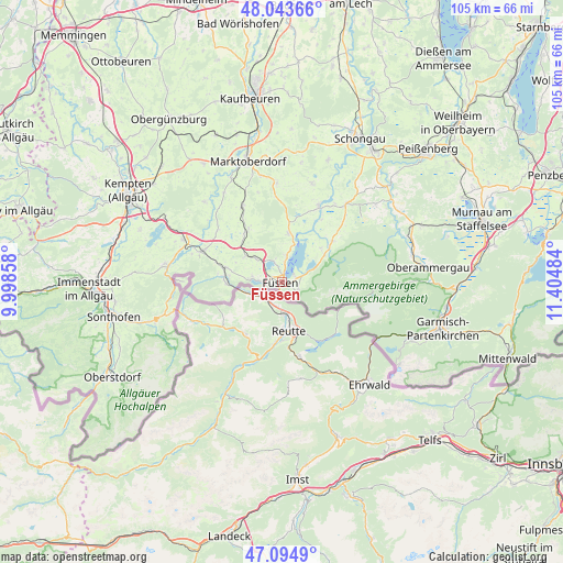 Füssen on map