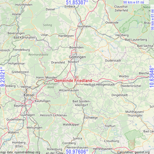 Gemeinde Friedland on map