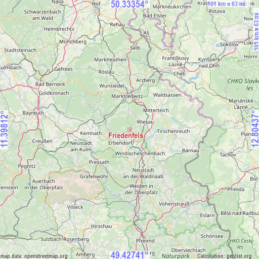 Friedenfels on map