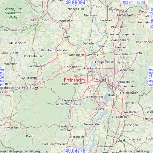 Freinsheim on map