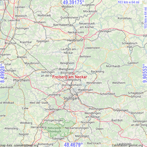 Freiberg am Neckar on map