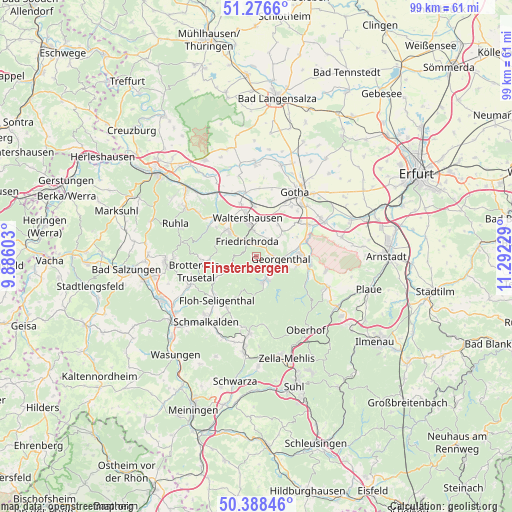 Finsterbergen on map