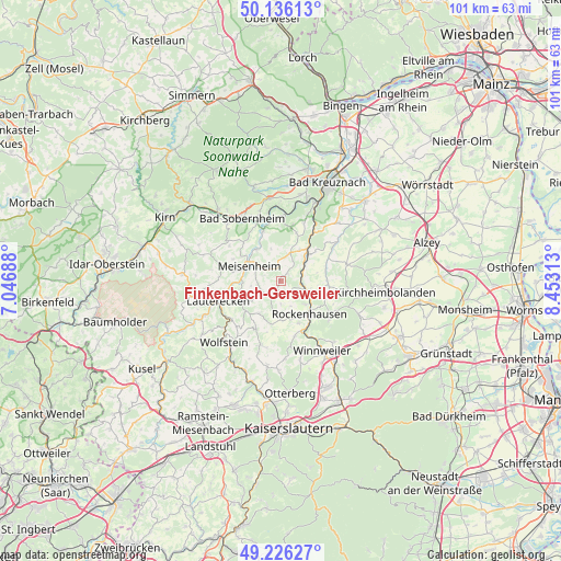 Finkenbach-Gersweiler on map