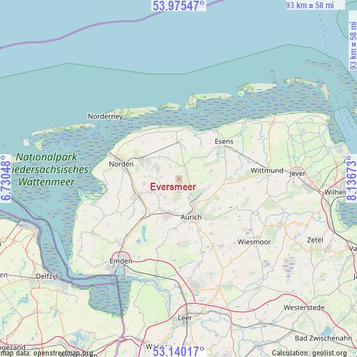 Eversmeer on map