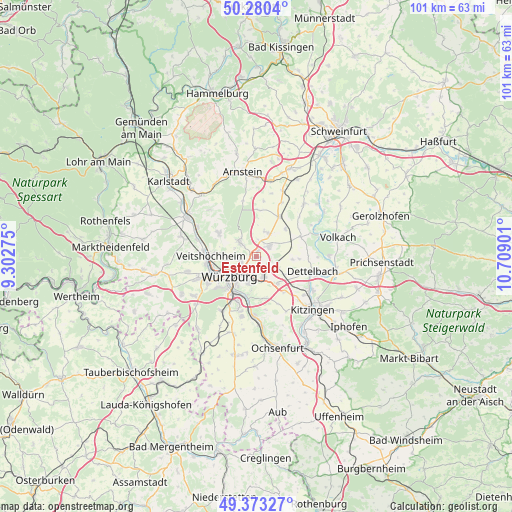 Estenfeld on map