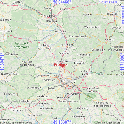 Erlangen on map