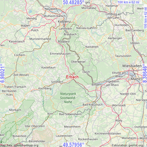 Erbach on map