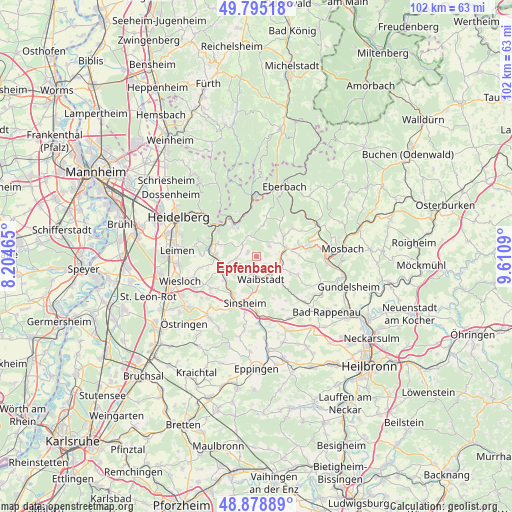 Epfenbach on map