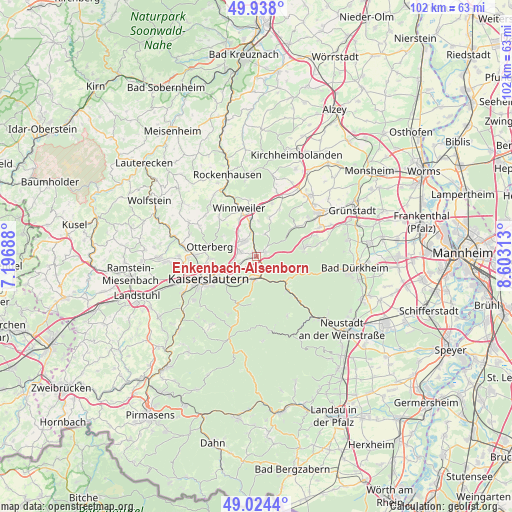 Enkenbach-Alsenborn on map