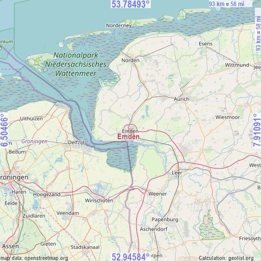 Emden on map