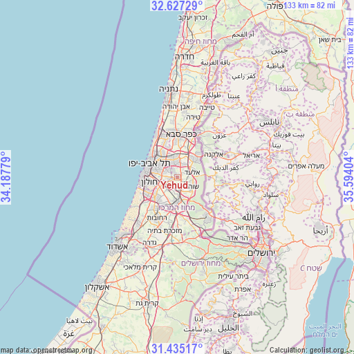 Yehud on map