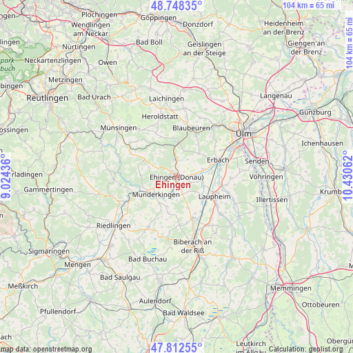 Ehingen on map