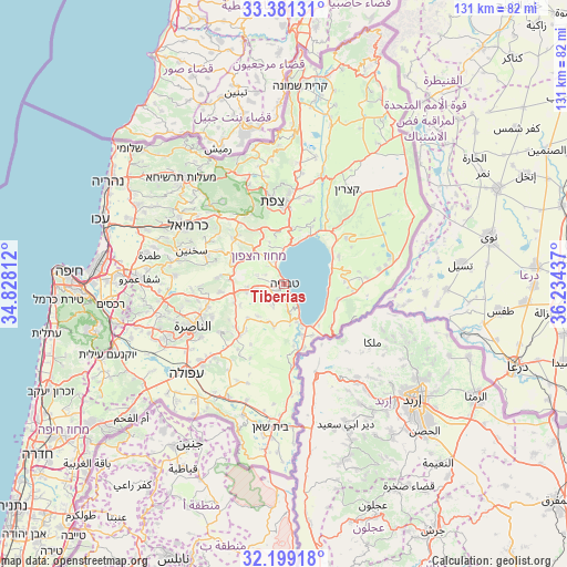 Tiberias on map