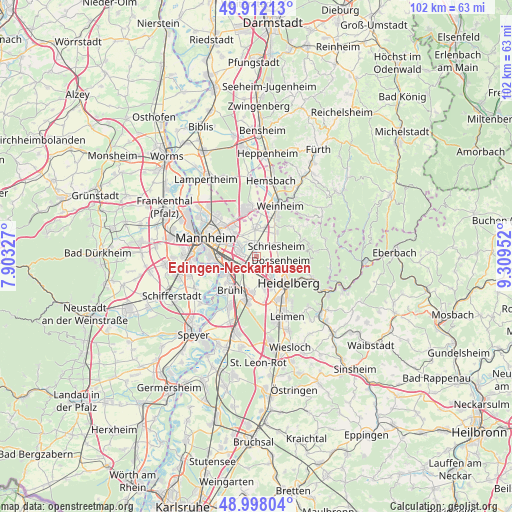 Edingen-Neckarhausen on map