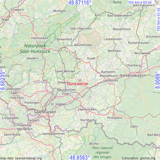 Dunzweiler on map